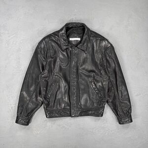 Vintage 1980s Andrew Marc Black Leather Bomber Jacket Men's XL